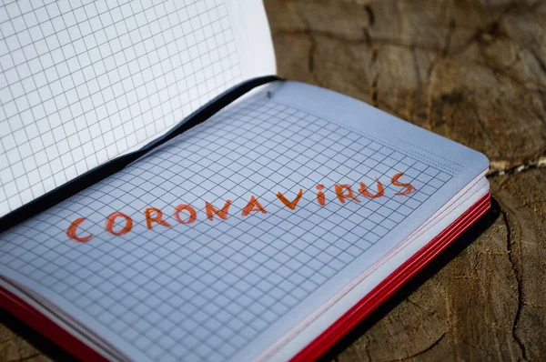 Записник Написом Coronavirus Паличці Concept Photo Thematics Coronavirus Covid — стокове фото