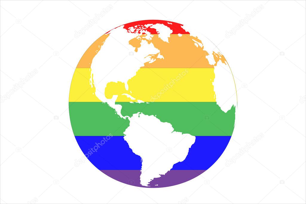 Vector illusrtation of planet Earth in flag with LGBT colors