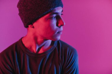 Portrait Of A Young Dancer. Breakdancing. Poster Of A Dance School. Copy Space. The Male Dancer.