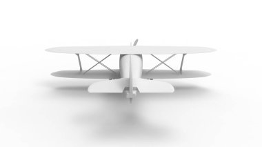 Beyaz arkaplanda izole edilmiş bir çift kanatlı uçağın 3d görüntülenmesi