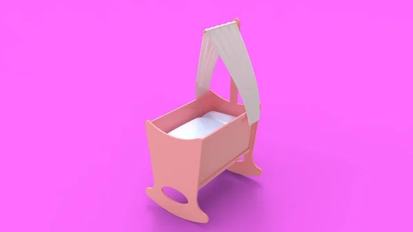 3d rendering of a pink baby crib bed isolated in studio background — Stock Photo, Image