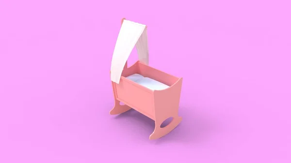 3d rendering of a pink baby crib bed isolated in studio background — 스톡 사진