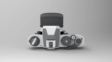 Stüdyo arka planında izole edilmiş analog bir kameranın 3D görüntülemesi