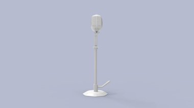 Stüdyo arka planında izole edilmiş eski bir mikrofonun 3D görüntüsü