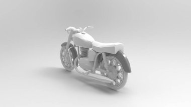 Stüdyo arka planında izole edilmiş eski bir motosikletin 3D görüntüsü
