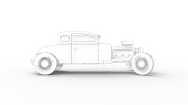 Renkli bir stüdyonun arka planında izole edilmiş bir hot rod 'un 3D görüntüsü