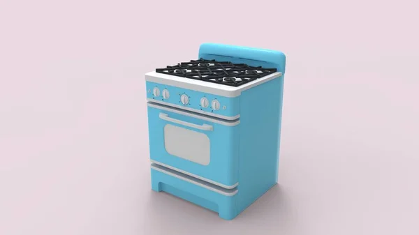 3d rendering of a blue retro vintage cooking stove isolated — Stock Photo, Image