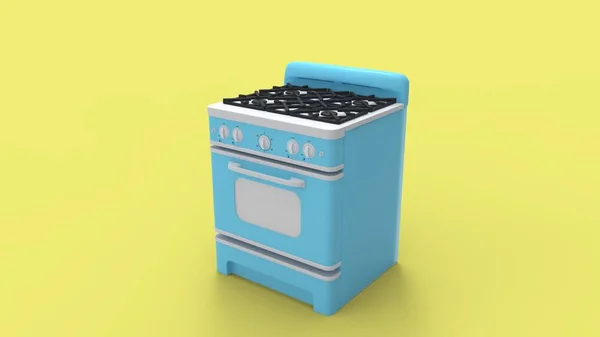 Representación 3d de una estufa de cocina retro azul aislada —  Fotos de Stock