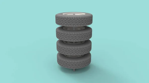3D vykreslení stromu pneumatik izolovaných v barevném pozadí studia — Stock fotografie