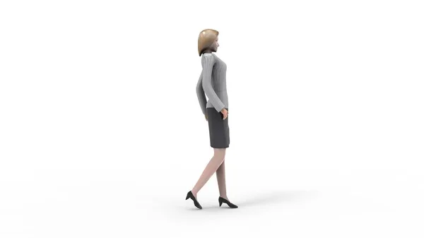 3D-återgivning av en gående kvinna isolerad i vit bakgrund — Stockfoto