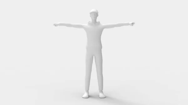 三维渲染一个男人模型，手臂分散在工作室中 — 图库照片