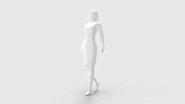 Beyaz arka planda izole edilmiş yürüyen bir kadının 3D görüntüsü — Stok fotoğraf