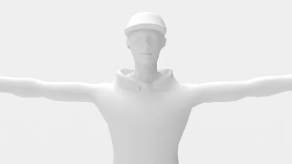 3D vykreslování mužského modelu s roztaženými pažemi ve studiu — Stock fotografie