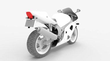 Stüdyo arka planında izole edilmiş bir süper spor motosikletin 3D görüntüsü