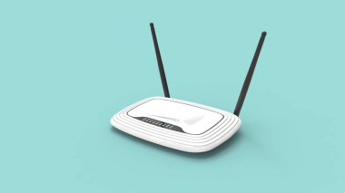 Stüdyo arka planında izole edilmiş bir ağ internet yönlendiricisinin 3D görüntülemesi