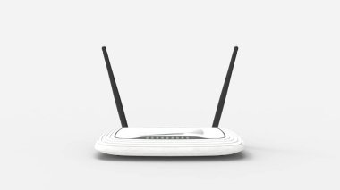 Stüdyo arka planında izole edilmiş bir ağ internet yönlendiricisinin 3D görüntülemesi