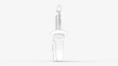 Stüdyo arka planında izole edilmiş bir saksafonun 3D görüntüsü