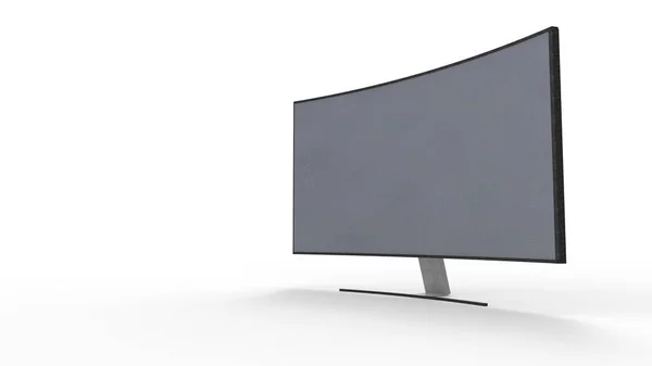 3d rendering of a curved television screen monitor isolated in studio background — Stock Photo, Image