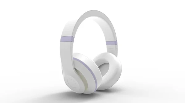 Representación 3d de auriculares blancos en un fondo de estudio brillante — Foto de Stock