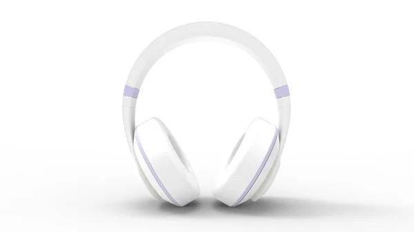 Representación 3d de auriculares blancos en un fondo de estudio brillante — Foto de Stock