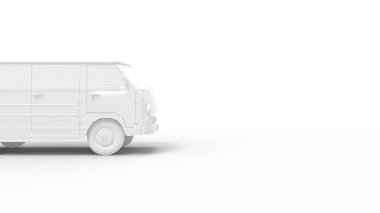 Stüdyonun arka planında izole edilmiş beyaz bir minivanın 3 boyutlu görüntüsü