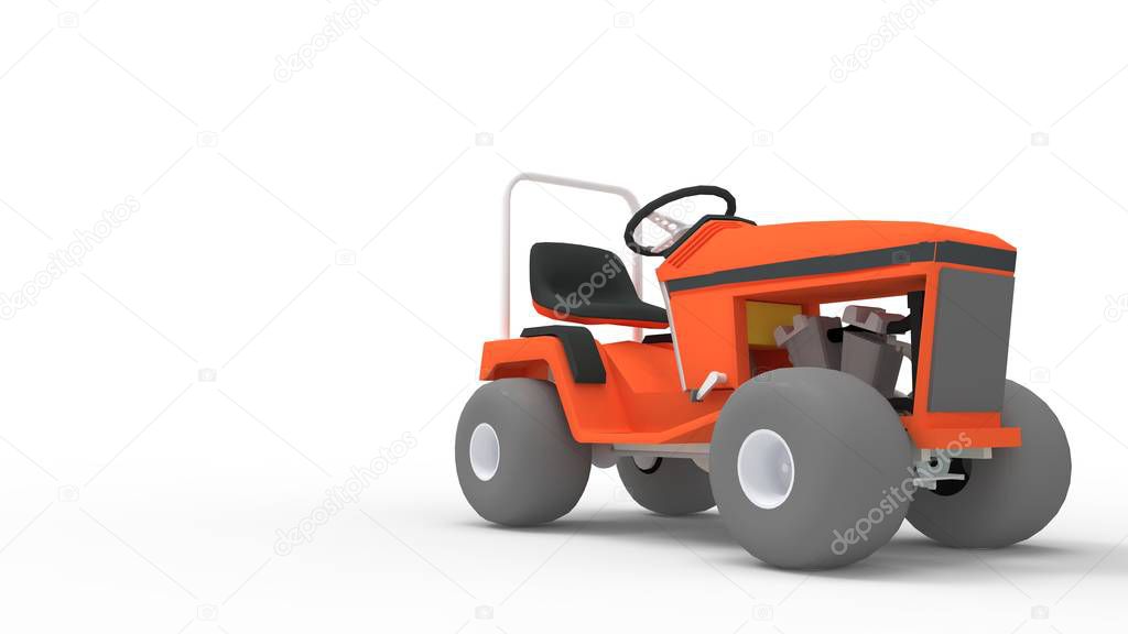 3d rendering of a lawnmover racing machine isolated in studio background