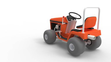 Stüdyo arka planında izole edilmiş 3D çim biçme makinesi.