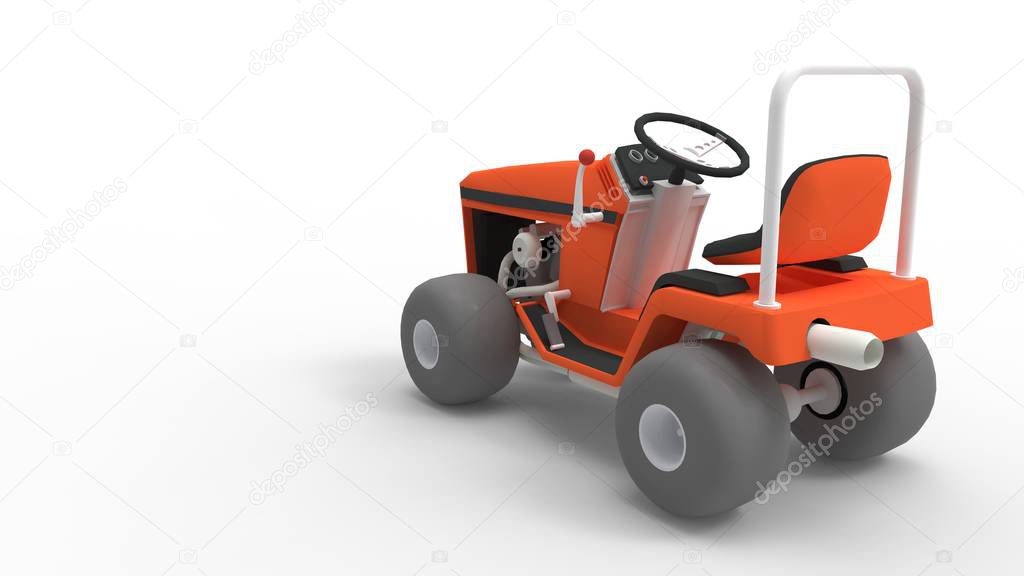 3d rendering of a lawnmover racing machine isolated in studio background