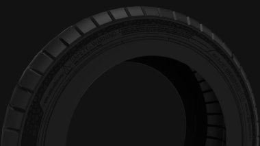 Siyah stüdyo arka planında izole edilmiş 3 boyutlu lastik.