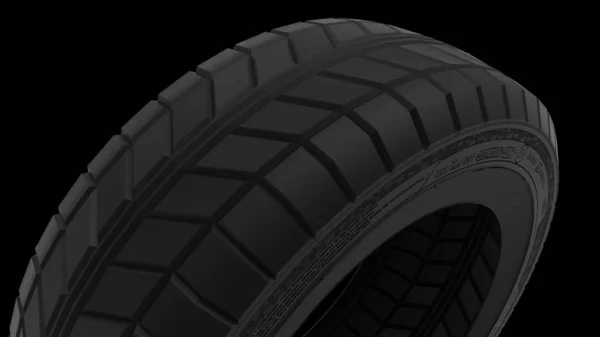 3d representación de un neumático de goma coche aislado en un fondo de estudio negro — Foto de Stock