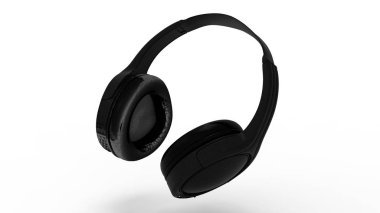 Beyaz stüdyo arka planında izole edilmiş siyah kulaklıkların 3D görüntüsü