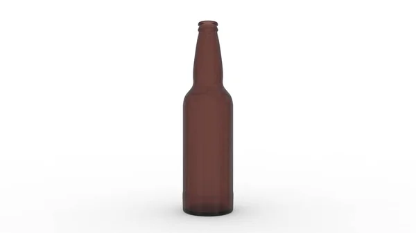 3D representación de una botella de cerveza de vidrio maqueta en fondo blanco estudio —  Fotos de Stock