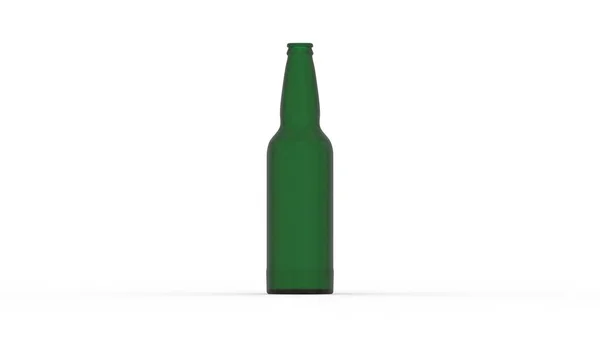 3D representación de una botella de cerveza de vidrio maqueta en fondo blanco estudio — Foto de Stock