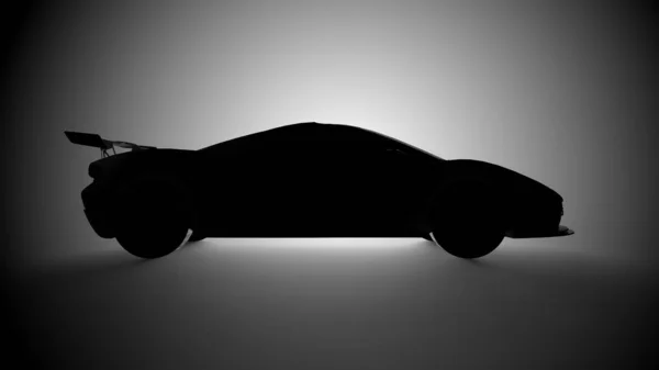 3d representación de un coche deportivo en un ambiente oscuro y sombreado — Foto de Stock
