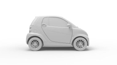 Beyaz arka planda izole edilmiş küçük bir kentsel elektrikli arabanın 3D görüntüsü