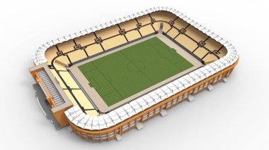 Beyaz arka planda izole edilmiş bir futbol stadyumunun 3D görüntüsü