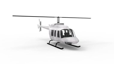 Stüdyo arka planında izole edilmiş beyaz bir helikopterin 3D görüntüsü