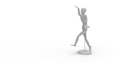 Beyaz arkaplanda izole edilmiş yürüyen bir mankenin 3D görüntülemesi