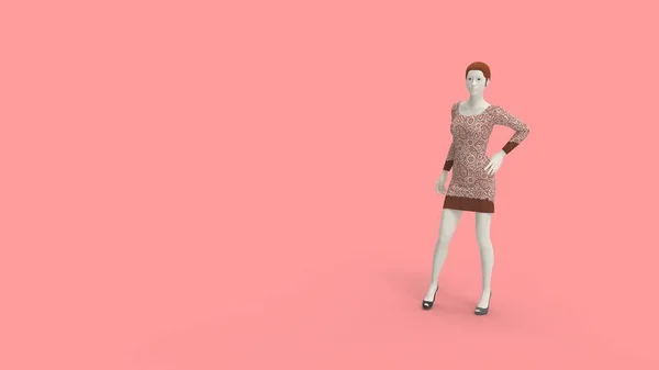 3D渲染一个漂亮的女扮男装，穿着性感的连衣裙，与工作室隔离 — 图库照片