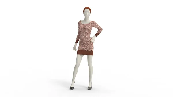 3D-Darstellung einer schönen Schaufensterpuppe in einem sexy Kleid isoliert im Studio — Stockfoto