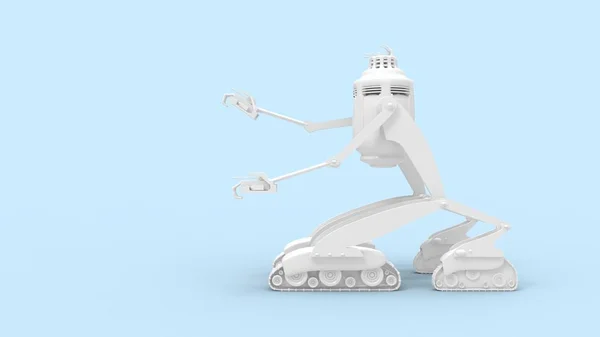 Stüdyo arka planında izole edilmiş pist tekerleklerindeki bir robotun 3D görüntüsü — Stok fotoğraf