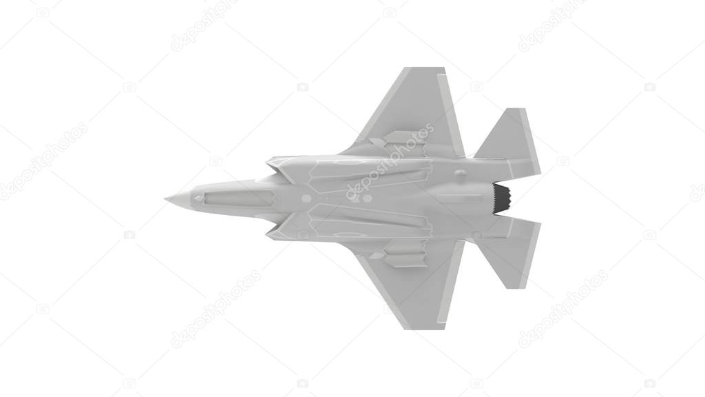 3d rendering of the bottom of a modern fighter jet isolated in studio background