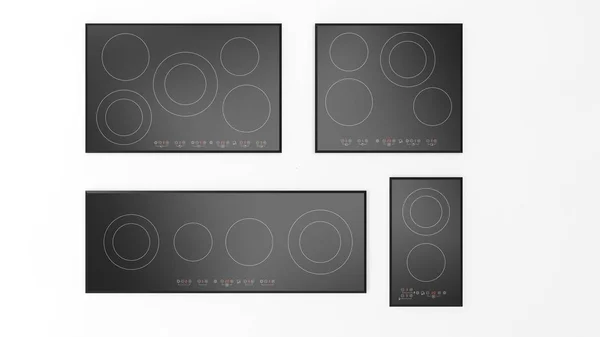 3d rendering of black ceramic induction cooking plates isolated in studio — 스톡 사진