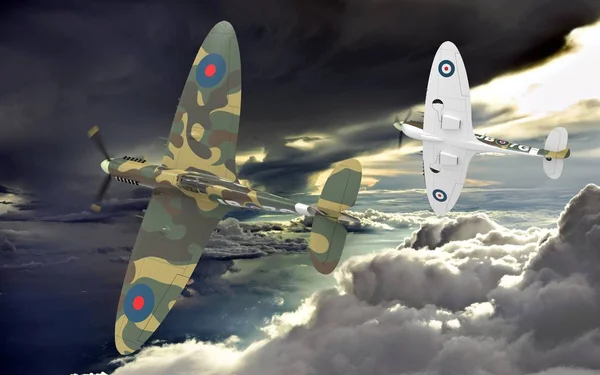 3d rendering of two world war two airplanes flying together in the clouds — Stock Image 3d rendering of two world war two airplanes flying together in the clouds Stock Photo