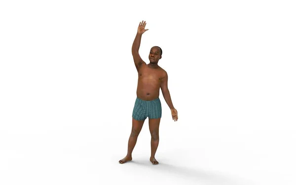 3d rendering of a dark skin colored man in underwear waving on white. — 스톡 사진