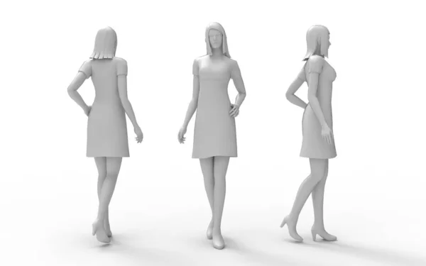 Representación 3d de una mujer posando y de pie aislada sobre fondo blanco —  Fotos de Stock