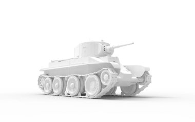 Beyaz stüdyo arka planında izole edilmiş beyaz bir tankın 3D görüntüsü