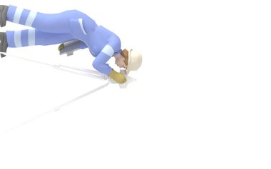 Beyaz stüdyoda izole edilmiş bir teodolit kullanan bir adamın 3D görüntüsü.