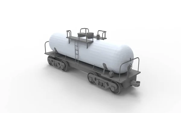 3D-Darstellung eines Eisenbahnwaggons mit einem Tank auf weißem Hintergrund — Stockfoto