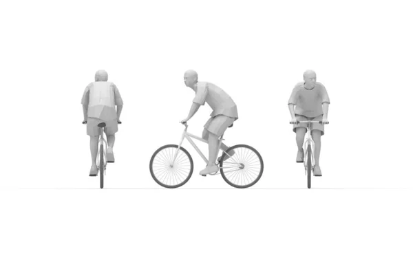 Representación 3d de un hombre en una bicicleta aislado en fondo blanco estudio —  Fotos de Stock